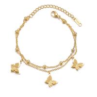 Stainless Steel Charm Bracelet, 304 Stainless Steel, with 1.97inch extender chain, Butterfly, plated, Double Layer & fashion jewelry & for woman, golden, 13mm Approx 6.69 Inch 
