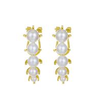 Brass Drop Earring, with Plastic Pearl, fashion jewelry & for woman, golden, 35mm 