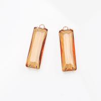 Glass Brass Pendants, with Brass, Rectangle, gold color plated, DIY 
