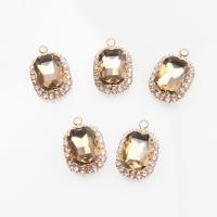 Glass Brass Pendants, with Brass, gold color plated, DIY & with rhinestone 