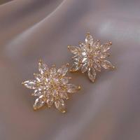 Zinc Alloy Rhinestone Stud Earring, Flower, gold color plated, fashion jewelry & for woman & with rhinestone, 25mm 