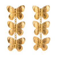 Edelstahl Tropfen Ohrring, 304 Edelstahl, Schmetterling, plattiert, Modeschmuck, goldfarben, 19.8x48.4mm, verkauft von Paar