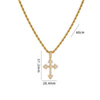 Cubic Zircon Micro Pave Brass Necklace, with 304 Stainless Steel, Cross, plated, Unisex & micro pave cubic zirconia Approx 60 cm 