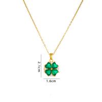 Cubic Zircon Micro Pave Brass Necklace, with 304 Stainless Steel, with 5CM extender chain, Four Leaf Clover, plated, micro pave cubic zirconia & for woman Approx 40 cm 