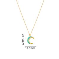 Cubic Zircon Micro Pave Brass Necklace, with 304 Stainless Steel, with 5CM extender chain, Moon, plated, micro pave cubic zirconia & for woman & enamel Approx 40 cm 