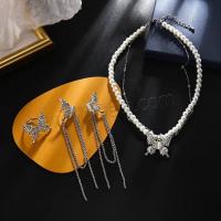 Conjuntos de joya de aleación de cinc de moda, aleación de zinc, con Ópalo marino & Perlas plásticas, chapado en color de plata, Joyería & para mujer, Vendido por UD