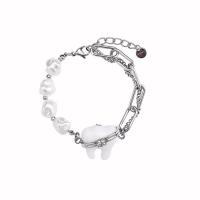 Titanium Steel Bracelet & Bangle, with Plastic Pearl, with 5cm extender chain, fashion jewelry & for woman, original color Approx 18 cm 
