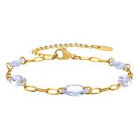 Titanium Steel Bracelet & Bangle, with Cubic Zirconia, with 1.97inch extender chain, Vacuum Ion Plating, fashion jewelry & for woman, golden Approx 6.89 Inch 