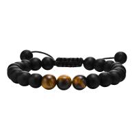 Gemstone Bracelets, Agate, with Tiger Eye & Nylon Cord, Adjustable & fashion jewelry & Unisex, 8mm Approx 7.08-11.4 Inch 