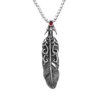 Stainless Steel Jewelry Necklace, 304 Stainless Steel, Feather, polished & for man & with rhinestone 