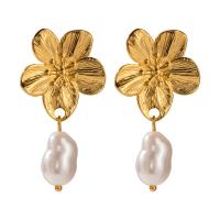 South Sea Shell Drop Earrings, 304 Stainless Steel, with Shell Pearl, Flower, plated, fashion jewelry, golden [