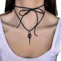 Zinc Alloy Necklace, with Velveteen Cord, Skull, plated, fashion jewelry & for woman Approx 90 cm 