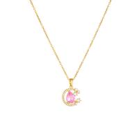 Cubic Zircon Micro Pave Brass Necklace, with 304 Stainless Steel, with 5CM extender chain, Vacuum Ion Plating & micro pave cubic zirconia & for woman, golden Approx 40 cm [