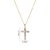 Cubic Zircon Micro Pave Brass Necklace, with 304 Stainless Steel, with 5CM extender chain, Cross, plated & micro pave cubic zirconia & for woman, golden Approx 40 cm 