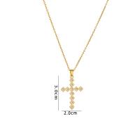 Cubic Zircon Micro Pave Brass Necklace, with 304 Stainless Steel, with 5CM extender chain, Cross, plated & micro pave cubic zirconia & for woman, golden Approx 40 cm [
