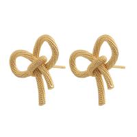 Sterling Silver Stud Earring, 925 Sterling Silver, Bowknot, plated, for woman, golden 