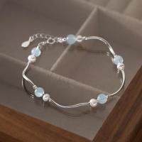 Sterling Silver Bracelets, 925 Sterling Silver, with Aquamarine & Strawberry Quartz, with 3cm extender chain, fashion jewelry & for woman Approx 16.5 cm 