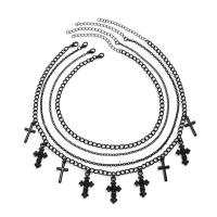 Fashion Multi Layer Necklace, Zinc Alloy, with iron chain, with 2.7inch extender chain, Cross, painted, multilayer & punk style & for woman, black Approx 13.8 Inch, Approx 17.7 Inch, Approx 15.7 Inch 