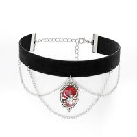 Fashion Choker Necklace, Zinc Alloy, with Velveteen & iron chain & Acrylic, with 2.7inch extender chain, Spider, platinum color plated, gothic style & for woman Approx 11.8 Inch 