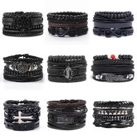 PU Leather Cord Bracelets, with Wood & Zinc Alloy, vintage & multilayer & Unisex Approx 7 Inch 