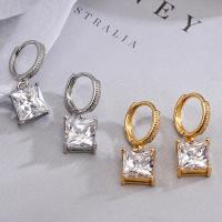 Cubic Zircon Brass Earring, Square, plated, fashion jewelry & micro pave cubic zirconia & for woman 