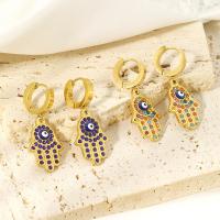 Evil Eye Earrings, 304 Stainless Steel, Evil Eye Hamsa, plated, fashion jewelry & for woman & with rhinestone, golden 