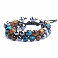 Gemstone Bracelets, Tiger Eye, with Knot Cord & Black Magnetic Stone, Round, Double Layer & fashion jewelry & adjustable & for man, mixed colors, Bracelet inner diameter :5-7.5cmuff0cbeadsuff1a8mm 