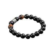 Gemstone Bracelets, Glass Beads, with Tiger Eye & 304 Stainless Steel, fashion jewelry & for man Inner Approx 55mm 