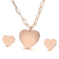Fashion Stainless Steel Jewelry Sets, 304 Stainless Steel, Stud Earring & necklace, Heart, Vacuum Ion Plating, fashion jewelry & for woman 