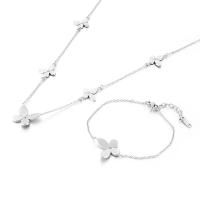Rhinestone stainless steel Jewelry Set, 304 Stainless Steel, bracelet & necklace, Four Leaf Clover, Vacuum Ion Plating, fashion jewelry & for woman & with rhinestone [