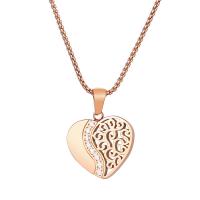 Stainless Steel Jewelry Necklace, 304 Stainless Steel, Heart, Vacuum Ion Plating, fashion jewelry & for woman & with rhinestone cm 