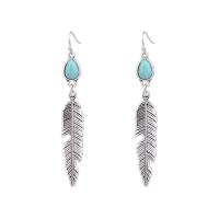 Zinc Alloy Drop Earring, with Gemstone, Feather, plated, fashion jewelry 