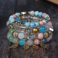 Glass Jewelry Beads Bracelets, Glass Beads, with Plastic & Zinc Alloy & Acrylic, Leaf, 4 pieces & fashion jewelry 