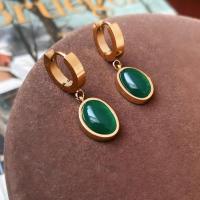 Gemstone Drop Earring, 316L Stainless Steel, with Emerald, Vacuum Ion Plating, fashion jewelry & for woman, gold, Pendant 