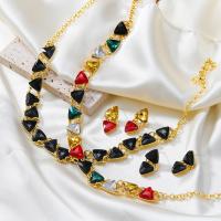 Rhinestone Zinc Alloy Jewelry Set, Stud Earring & necklace, Triangle, fashion jewelry & for woman & with rhinestone 