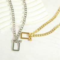 Brass Jewelry Necklace, with 50mm extender chain, Square, plated, fashion jewelry & for woman Pendant x20mm Approx 400 mm 