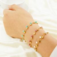 Gemstone Bracelets, 304 Stainless Steel, with Gemstone, with 5CM extender chain, plated & for woman, golden Approx 15 cm 