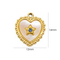 Stainless Steel Heart Pendants, 304 Stainless Steel, with White Shell, plated, DIY & micro pave cubic zirconia [