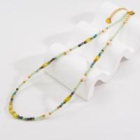 Chip Edelstein Süßwasser Perlen Halskette, 304 Edelstahl, mit Naturstein & Natürliche kultivierte Süßwasserperlen, mit Verlängerungskettchen von 7.5CM, plattiert, für Frau, farbenfroh, Länge:ca. 41 cm, verkauft von PC