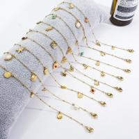 Stainless Steel Anklets Jewelry, 304 Stainless Steel, with Sunstone & Red Agate & White Shell & Freshwater Pearl, with 3CM extender chain, plated & micro pave cubic zirconia & for woman, golden Approx 20 cm 