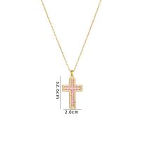 Cubic Zircon Micro Pave Brass Necklace, with 304 Stainless Steel, with 5CM extender chain, Cross, Vacuum Ion Plating, micro pave cubic zirconia & for woman Approx 40 cm 