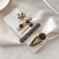 Hair Barrettes, Rhinestone, with Plastic Pearl & Zinc Alloy, plated, fashion jewelry & for woman, hair jewelry set length 60-90mm 