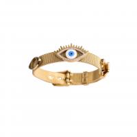Evil Eye Jewelry Bracelet, Titanium Steel, gold color plated, adjustable & for woman & enamel & with rhinestone, Inner Approx 50mm 
