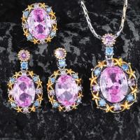 Brass Jewelry Set, pendant & finger ring & earring, plated & for woman & with rhinestone, US Ring 
