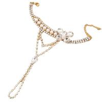 Nuptiale d'anneau de bracelet, strass, avec perle de plastique & laiton, papillon, Placage de couleur d'or, bijoux de mode & pour femme Environ 6-7 pouce, Vendu par PC