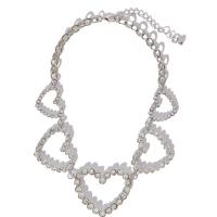 Латунное Ожерелье Горного Хрусталя, Кристаллы, с Латунь, Сердце, плакирован серебром, ювелирные изделия моды & Женский & отверстие, длина:Приблизительно 16 дюймовый, продается PC