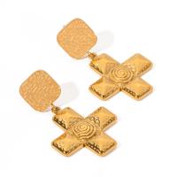 Stainless Steel Drop Earring, 304 Stainless Steel, Cross, 18K gold plated, fashion jewelry & for woman, golden 