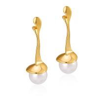 Brass Drop Earring, with Plastic Pearl, gold color plated, fashion jewelry & for woman, golden, 43mm 