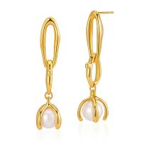 Brass Drop Earring, with Plastic Pearl, gold color plated, fashion jewelry & for woman, golden, 45mm 