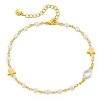 Brass Anklet, with Plastic Pearl, with 2.36inch extender chain, 18K gold plated, fashion jewelry & for woman, golden Approx 8.26 Inch 